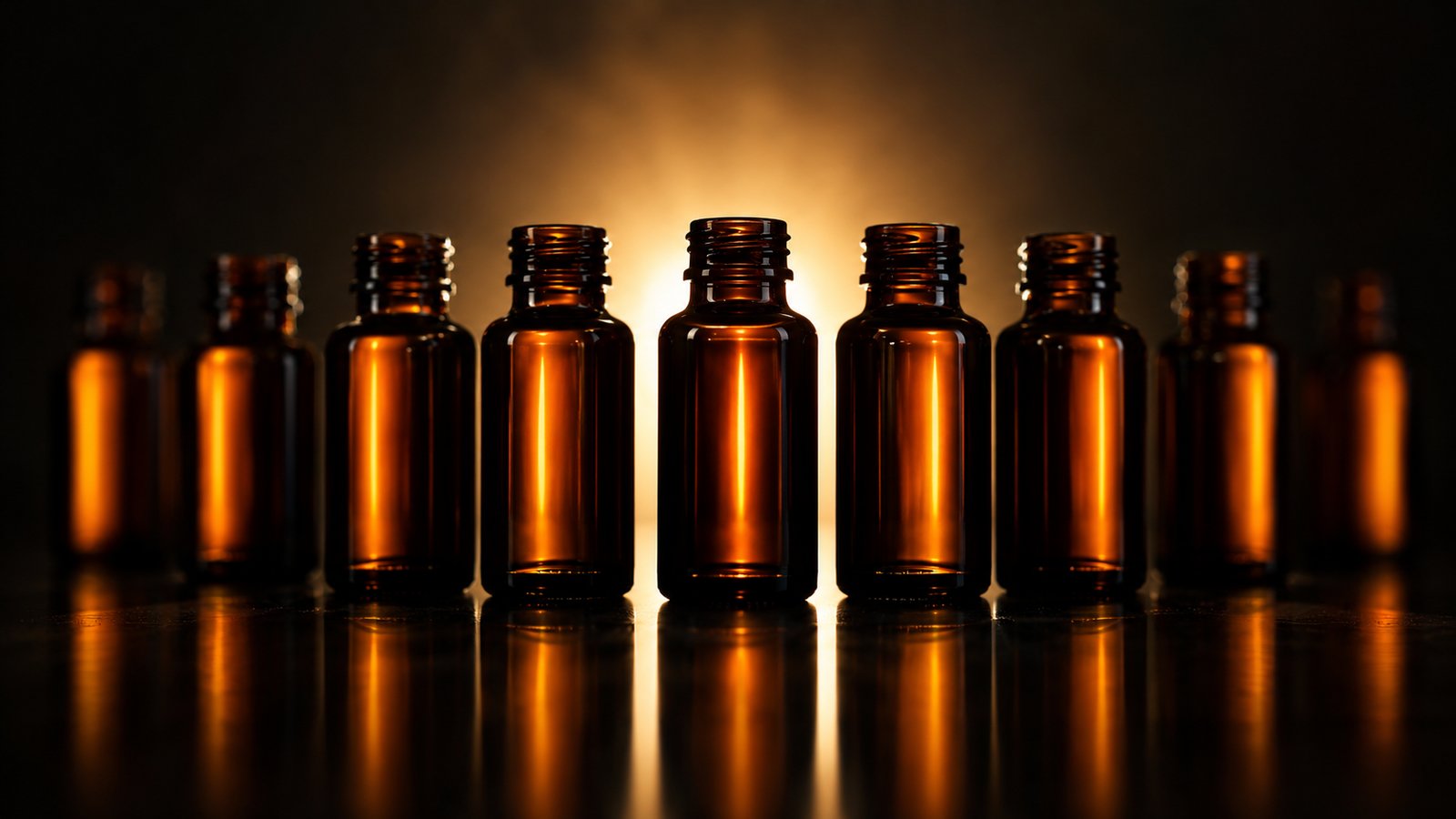 Kratom capsules spilling from an amber bottle